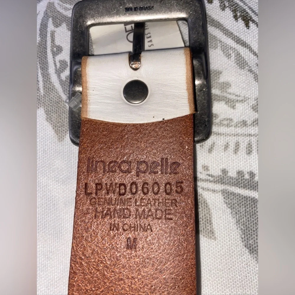 Linea Pelle White Distressed Studded Leather Belt Sz Med